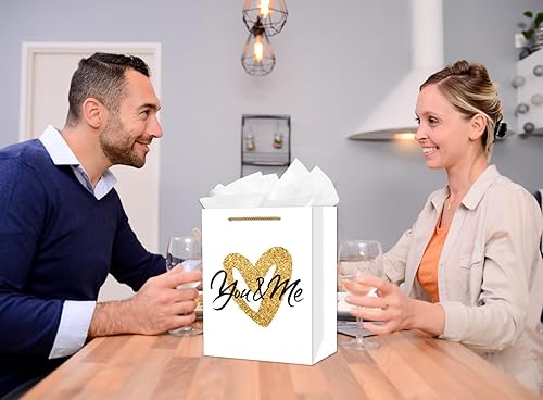 Miniatura 4 de D4DREAM Bolsa de regalo de papel de aniversario grande de 13 pulgadas con asa para él, ella, tú y yo, bolsa de regalo para el día de San Valentín