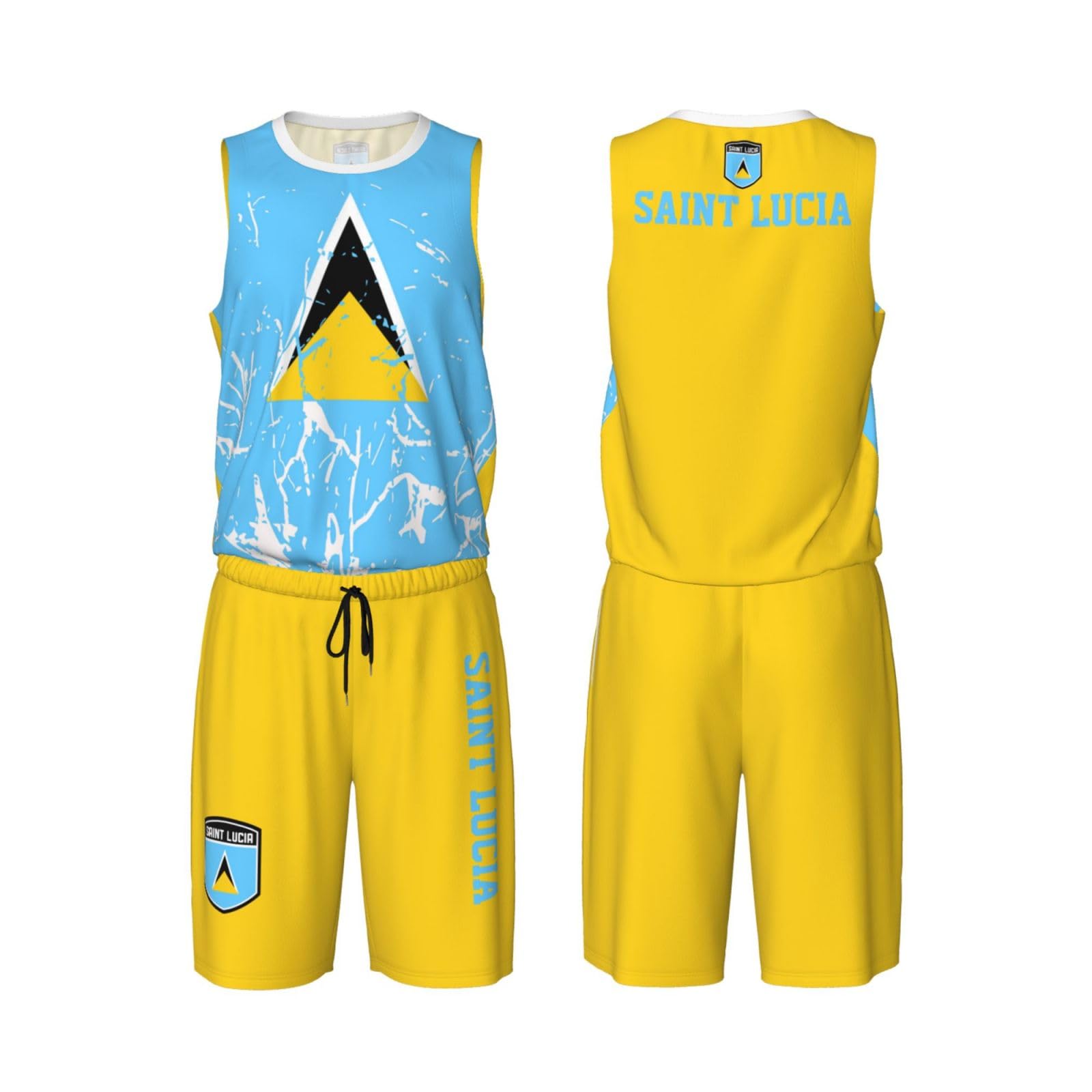 Saint Lucia Flag Grain (2) Basketball Jersey Uniform Suit for Men Women Adults Training Athletic Set
