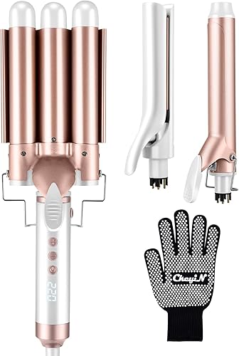 CkeyiN Juego de rizador 3 en 1, juego de rizador intercambiable 3 barriles de pelo + rizador de pelo de 1.260 in + plancha de pelo rizador de pelo