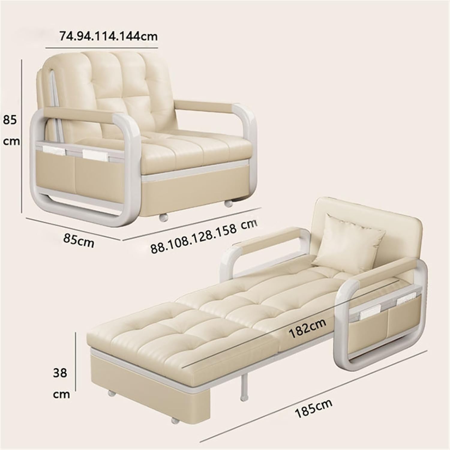 送料込+コンバーチブルソファーベッド 折りたたみ式と拡張可能な中世スタイルのレザーシングルソファベッド(大きい)