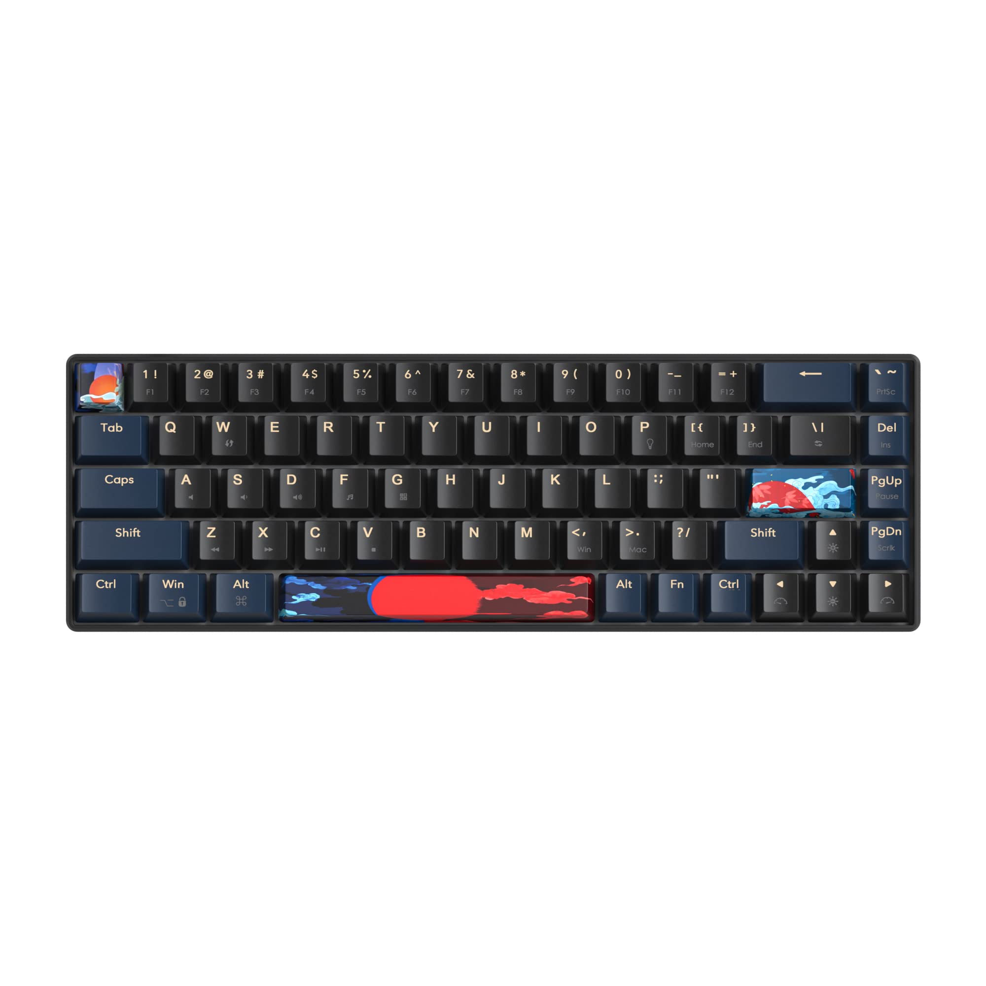 SOLIDEE Clavier de jeu mécanique 65%, 68 touches avec interrupteurs linéaires rouges, filaire avec rétroéclairage LED, lumière mixte, compact (68 Black-Blue)