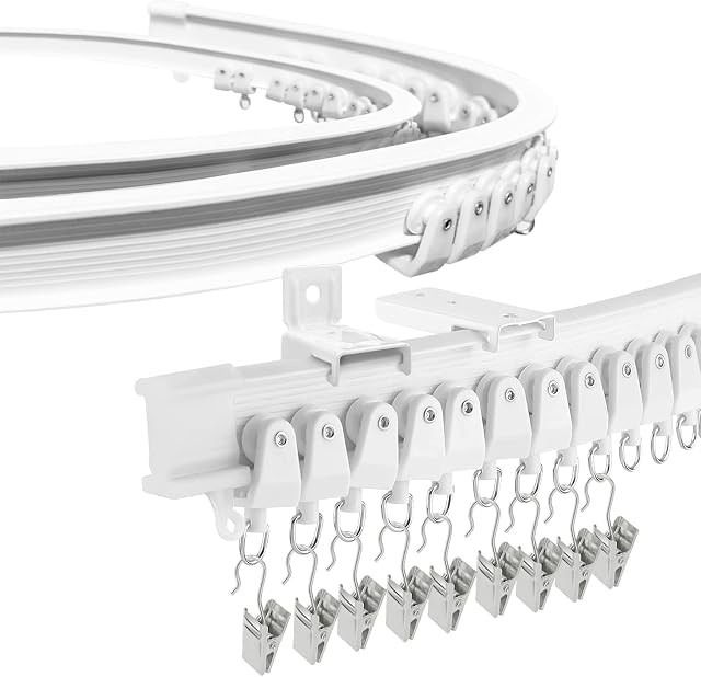 Bendable Curtain Rail for Bay Window 3m/9.8Ft Flexible Curved Ceiling Curtain Track Wall Mount Heavy Duty Plastic Curtain Rails for Bed RV Curtain Track System Room Divider