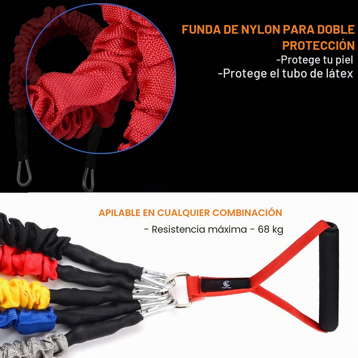 CoiTek Juego de bandas de resistencia, 14 tubos de resistencia para ejercicio, bandas de entrenamiento de 20 a 40 libras con mango de nailon para puerta, correa de tobillo de hasta 150 libras