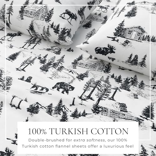 Image of Great Bay Home Flannel Sheet Set Full Size - 100% Turkish Cotton, Double-Brushed, Lodge-Printed Bed Sheets - Ultra-Soft, Cozy, 4-Piece Bedding Set (December Frost)