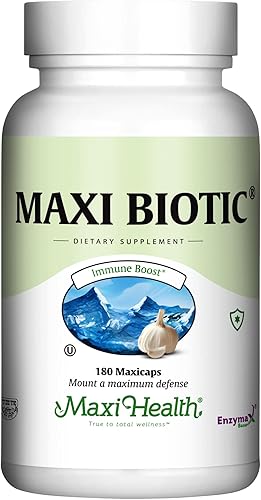 Maxi Health - Cápsulas de extracto de ajo envejecido Maxi Biotic (180 unidades)  Suplemento de ajo Kyolic con espirulina, equinácea, orégano y