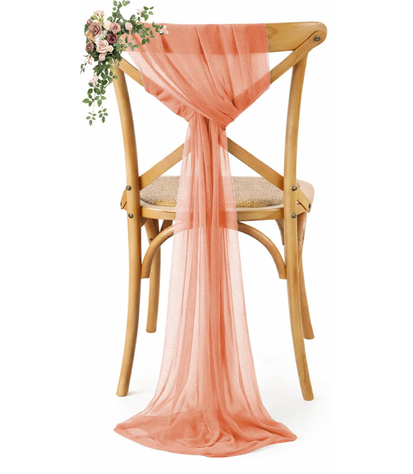 VDS Pack of 150, Coral Peach, Sheer Chiffon Chair Sashes Bows Chair Cover Back Tie Ribbon for Wedding Birthday Baby Shower Engagement Ceremony Event Party Banquet Restaurant Dining Chair Decoration