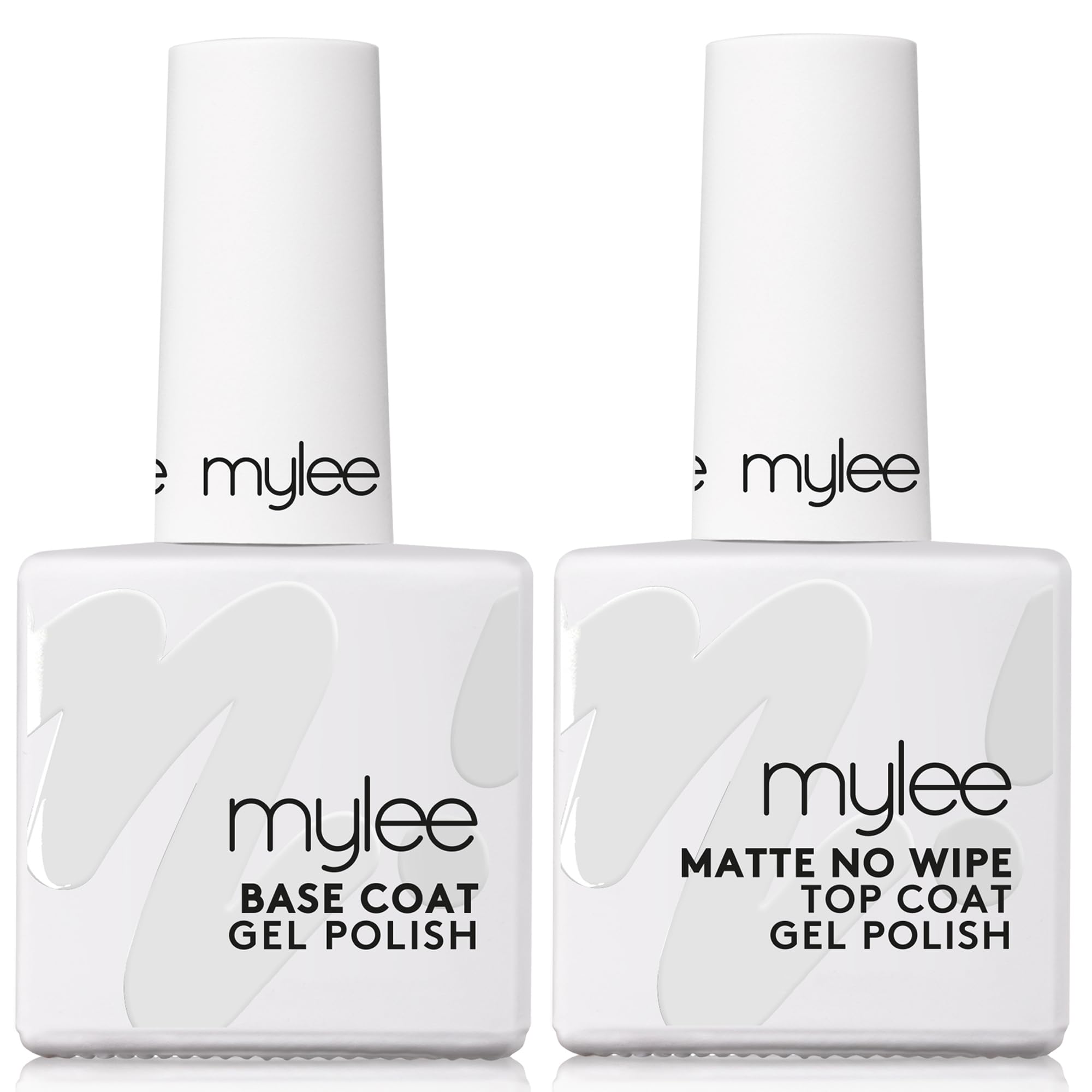 Mylee Nail Gel Polish Top & Base Coat, UV/LED Soak-Off Nail Art Manicure Pedicure for Salon & Home Use - Lasts up to 2 Weeks, Easy to Apply, Durable & Safe (Matte No-Wipe Top & Base 2x10ml, 2x10ml)