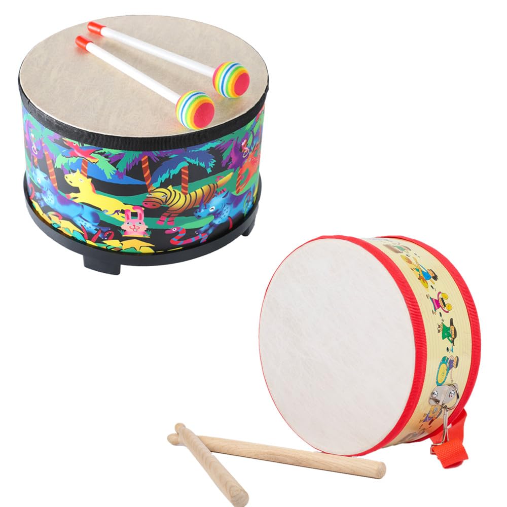 10 Inch Floor Tom Drum for Kids and 8 Inch Kids Drum with Strap: Percussion Instrument Music Drum with 2 Mallets for Baby Children Special Christmas Birthday Gift (Black and Red)