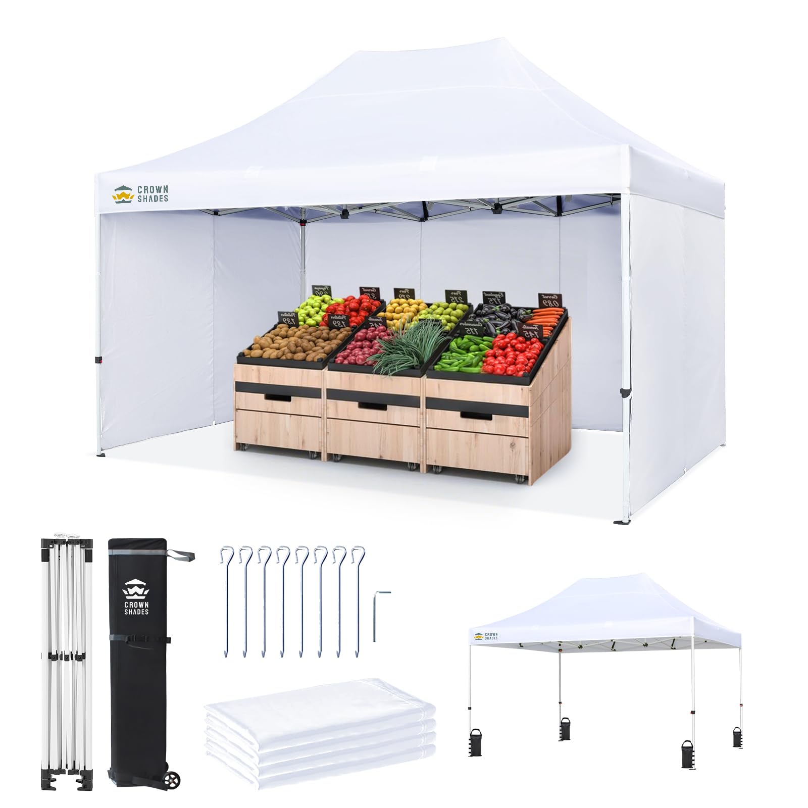 CROWN SHADES 10x15 Commercial Pop Up Canopy Tent with Sidewalls, White