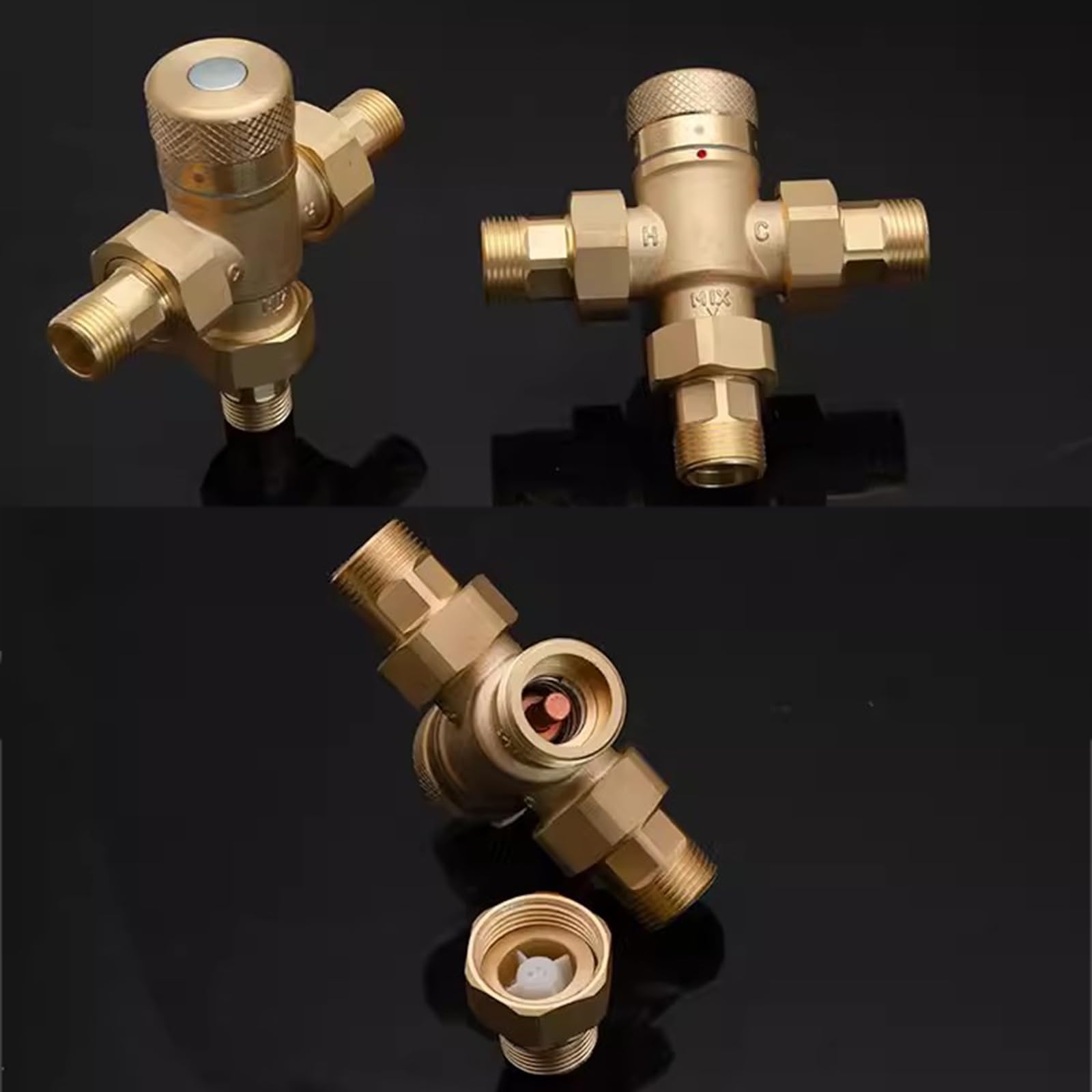 Válvula mezcladora termostática para control de temperatura de ducha, rosca NPT, construcción de latón macizo con controles integrales