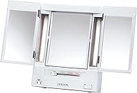 Jerdon JGL9W Tri-Fold Lighted Vanity Mirror: 5X Magnification, 4 Light Settings, Built-in Outlet, White Base