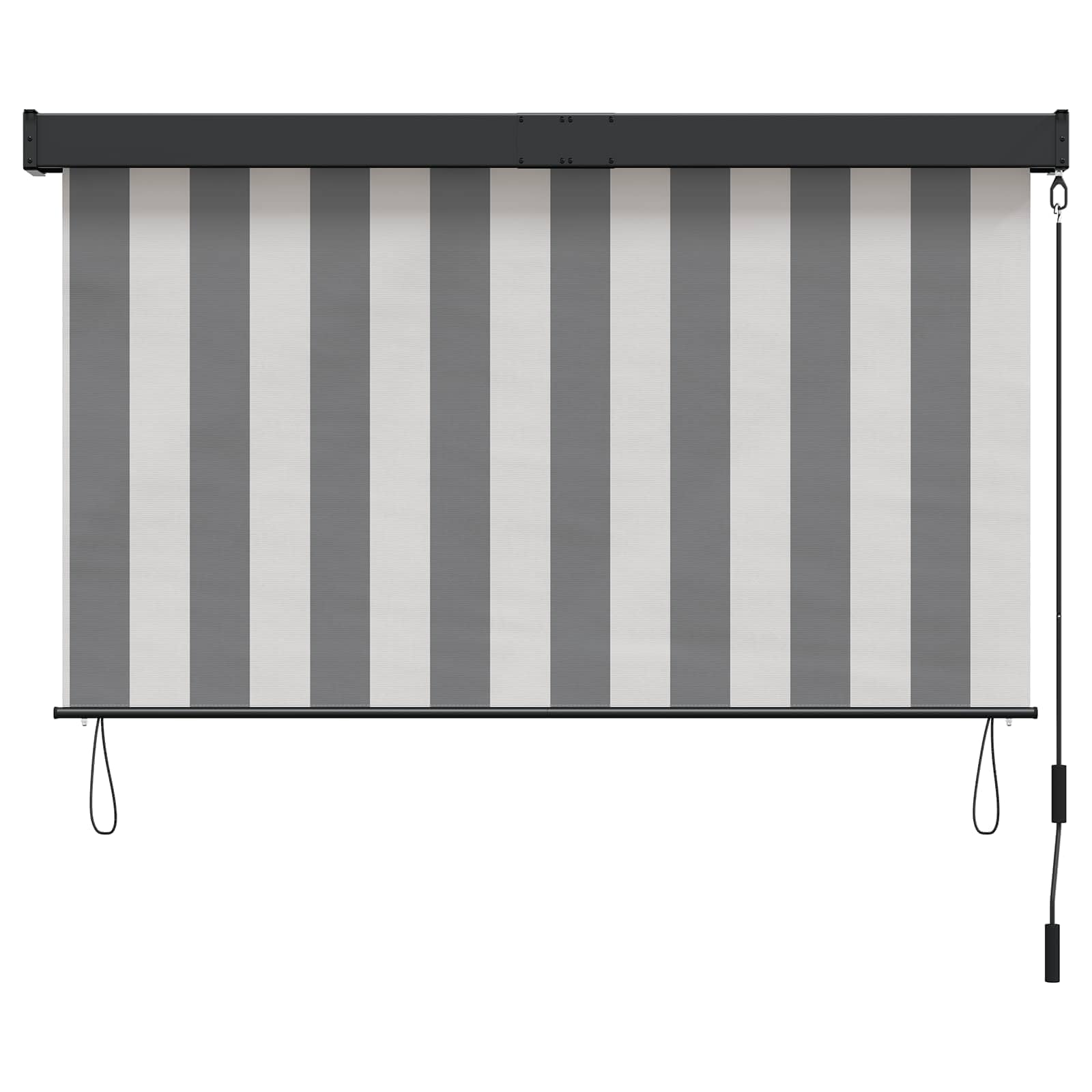 Store Enrouleur Extérieur Anthracite et Blanc 120 x 250 cm, Store Manuel à Manivelle pour Balcon et Terrasse, Brise-Vue Vertical en Polyester et Aluminium Fixation Plafond