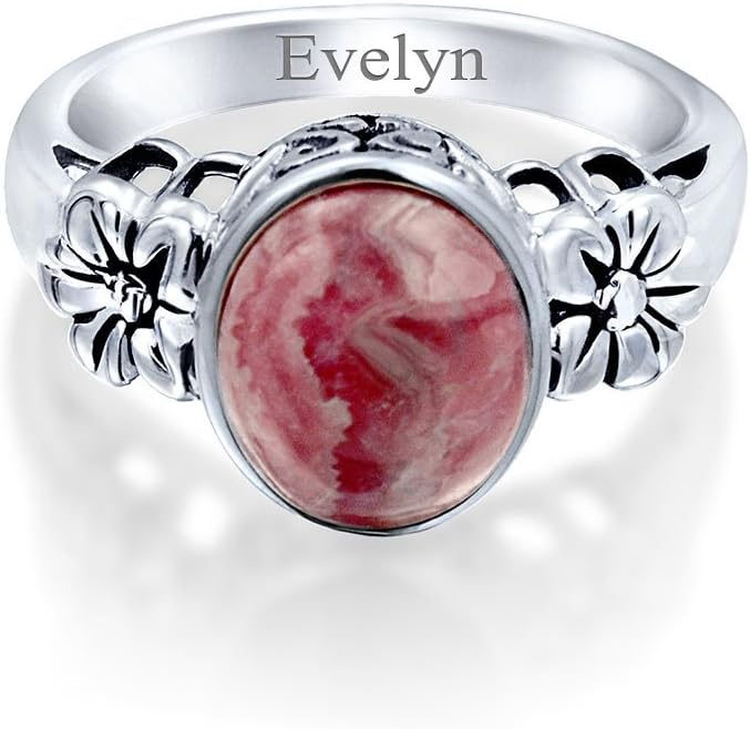 Bling Jewelry Western Boho Delicate Bezel Set Oval Cabochon Gemstone Ring: Rose Pink Rhodochrosite Turquoise Moonstone for Women Teen 1mm Thin Band Oxidized .925 Sterling Silver - Image 5