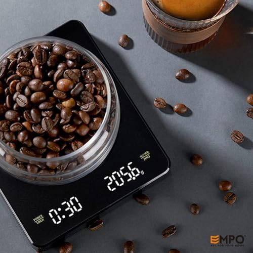 Foto von EMPO Digitale Kaffeewaage mit Timer - Espressobrüh-Tropfwaage, Backküchenwaage, Espresso Waage, Automatisches Timing 3000g (18.4x14.2x3.4)