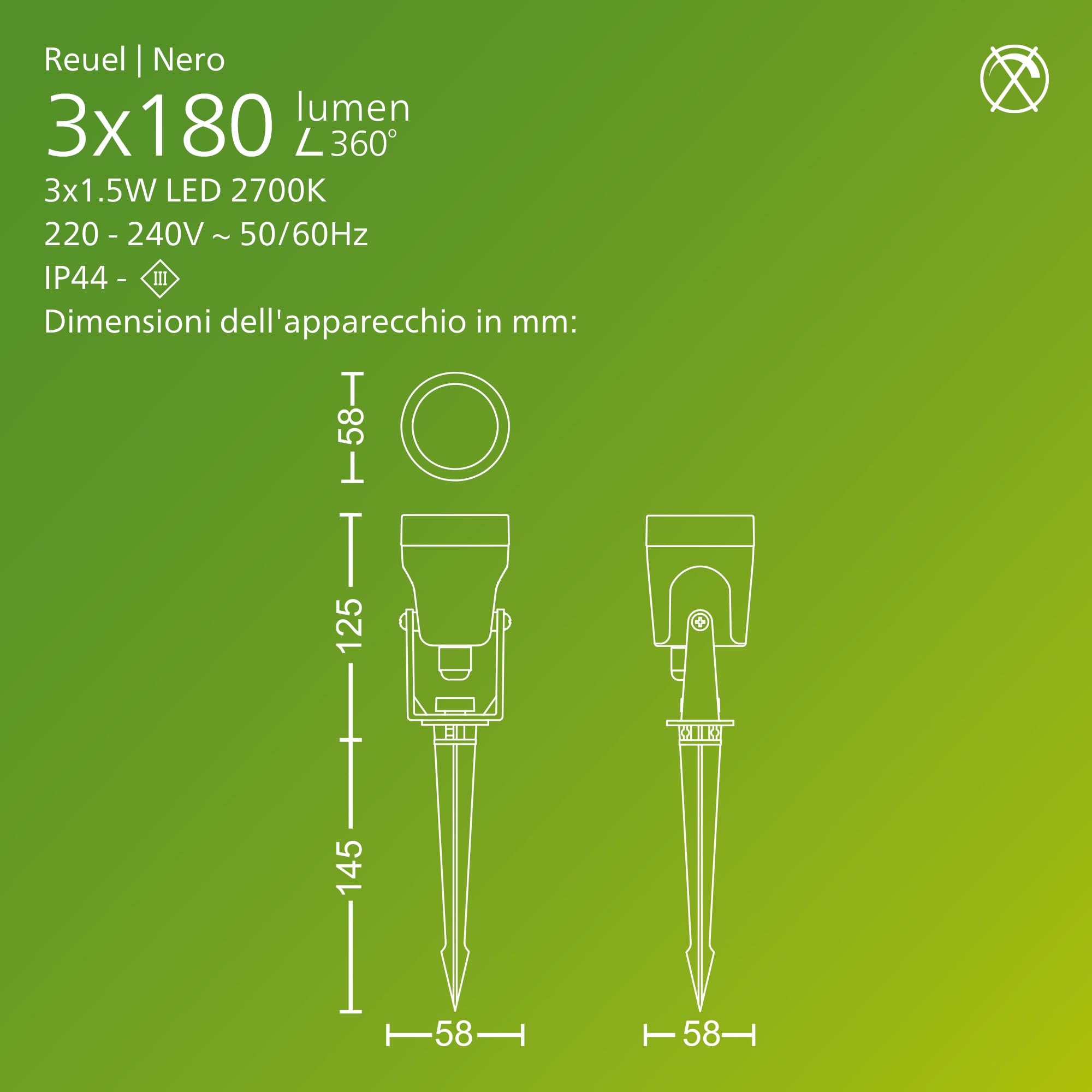 Philips GardenLink Reuel, Faretto per Esterni, 24 V, 2700 K, 180 lm, Nero, Starter Kit, Confezione da 3, presa UE