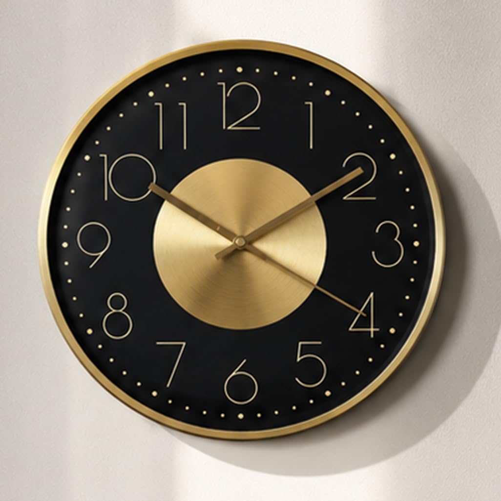 Horloge murale en aluminium doré design chic chic pour salon moderne 30cm