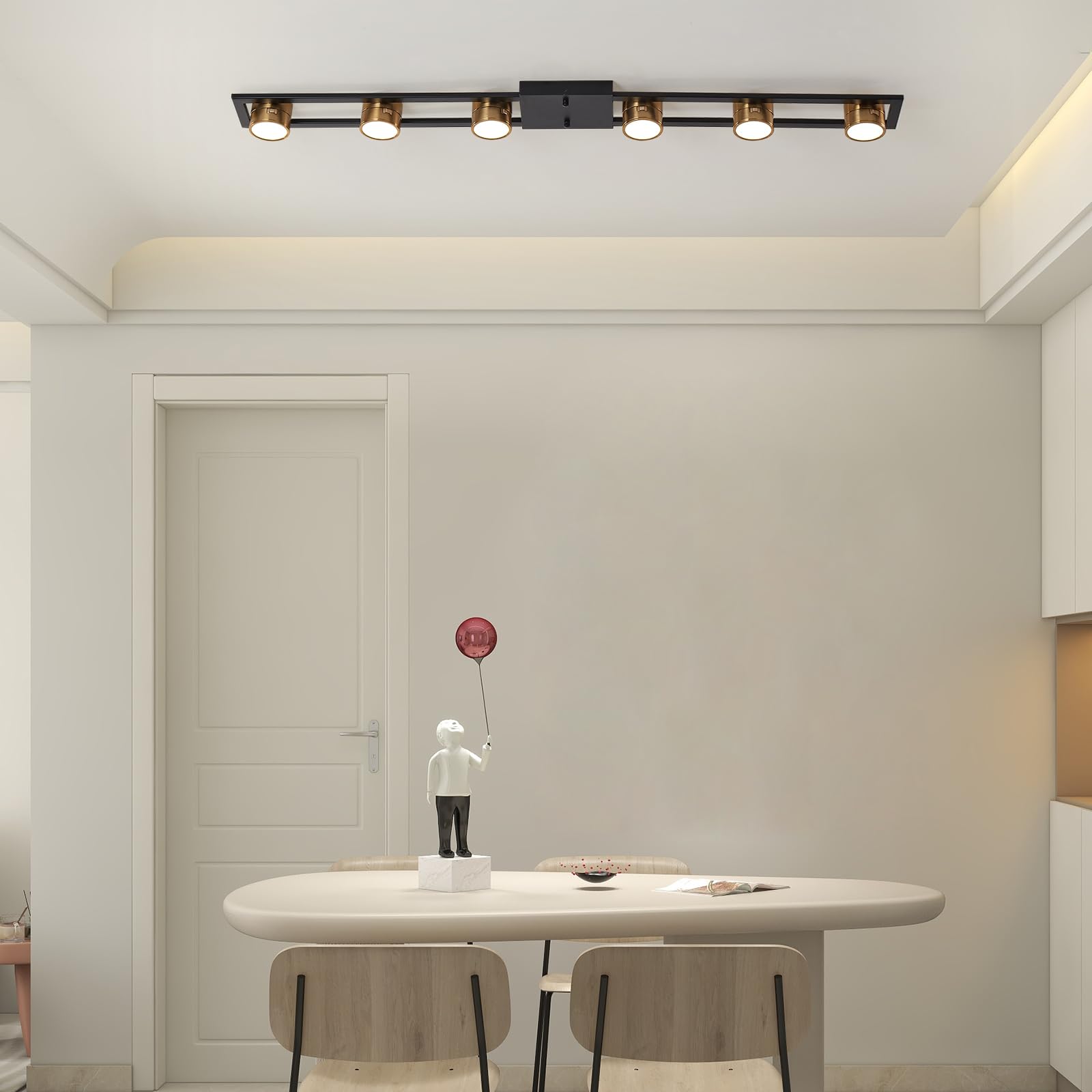 GEADI Modern Deckenlampe 123CM, 72W Dimmbar LED Deckenleuchte mit Fernbedienung, Einstellbar 6 Flammig Küchenlampe Schwarz, Lang Deckenstrahlerleuchte für Wohnzimmer, Schlafzimmer, Esstisch, Flur