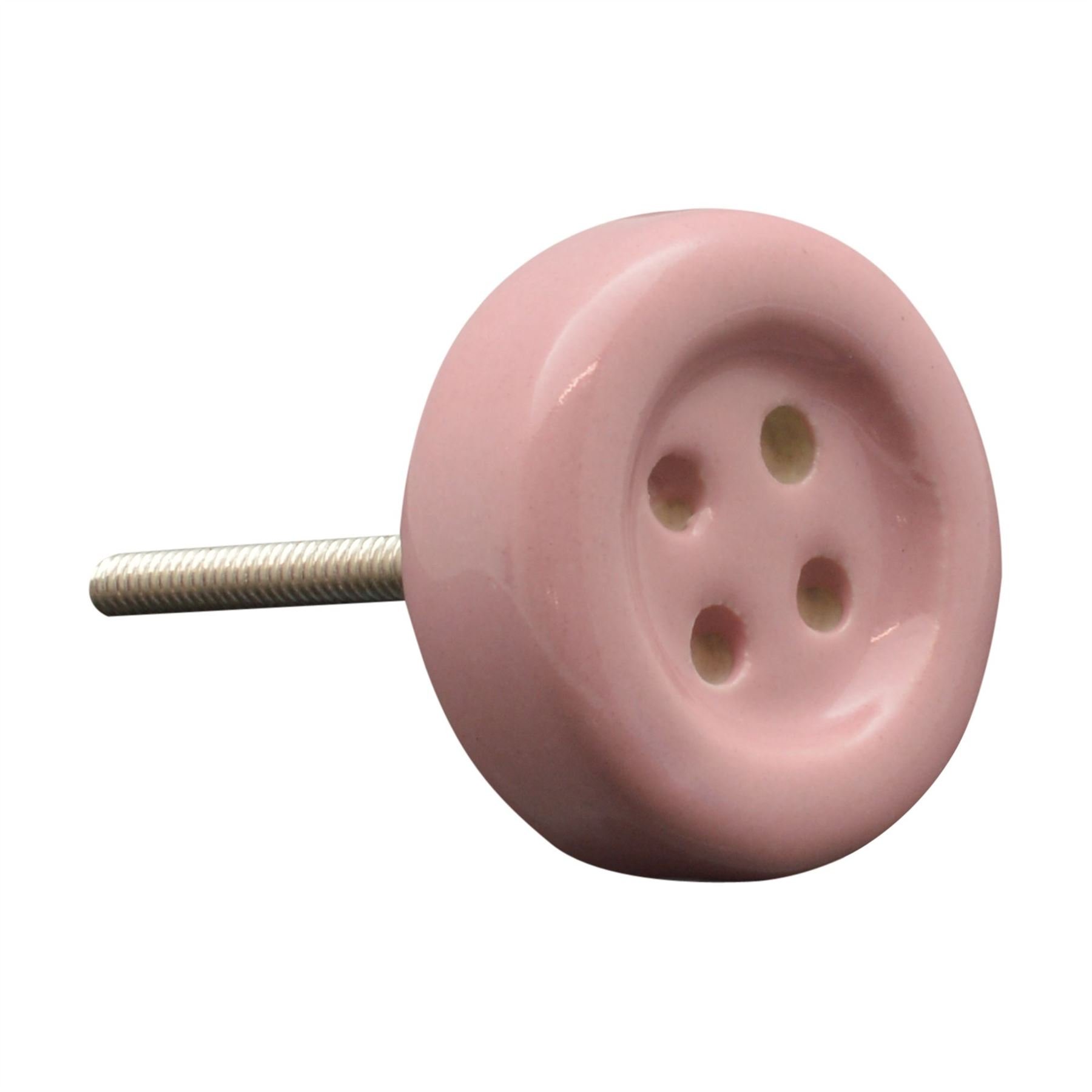 Nicola Spring Pink Button Ceramic Cupboard Drawer Knobs - Button Design - Pink
