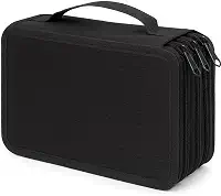 Estojo Escolar Grande com 4 Divisórias, Capacidade para 72 Lápis ou Caneta-QHS (Preto)