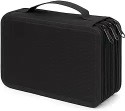 Estojo Escolar Grande com 4 Divisórias, Capacidade para 72 Lápis ou Caneta-QHS (Preto)