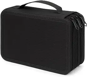 Estojo Escolar Grande com 4 Divisórias, Capacidade para 72 Lápis ou Caneta-QHS (Preto)