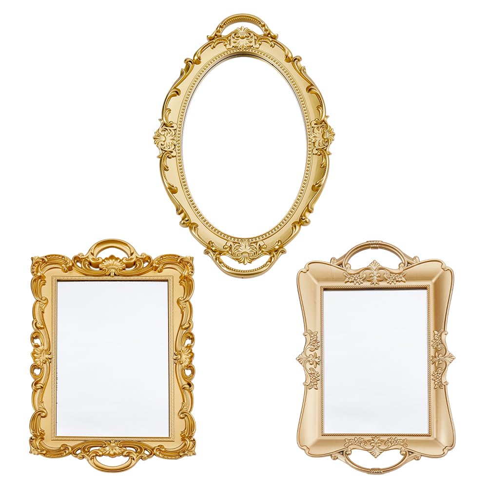 OLYCRAFT 3pz 3 stili Set di Specchi Vintage Dorati Specchi Decorativi per Comò Vassoio A Specchio Include 1 Specchio Ovali 2 Rettangolari per Camera Da Letto Matrimonio Decorazione Vittoriana