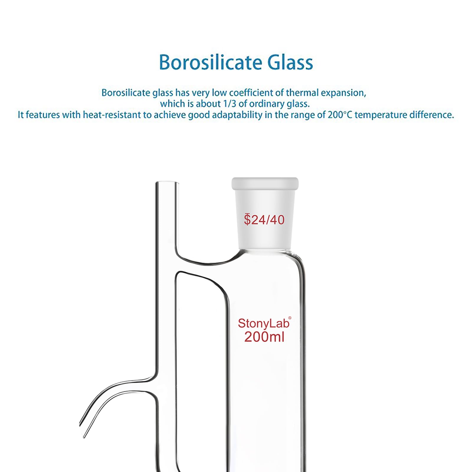 stonylab Séparateur de Réservoir d'huile à Eau avec Joint 24/40, Water Oil Receiver Separator pour Alimentation de Laboratoire, 200ml