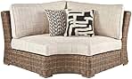 Signature Design by Ashley Beachcroft Farmhouse Outdoor Patio Wicker Curved Corner Chair, Beige