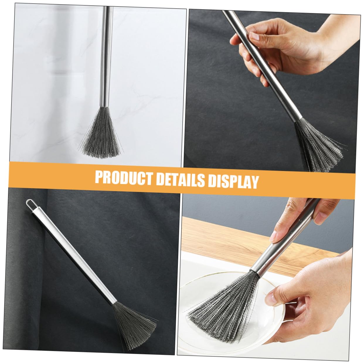 Abaodam Cepillo De Limpieza De Platos Inoxidable con Mango para Utensilios De Cocina Cepillo Multi Función para Olla Y Sartenes Herramienta De Limpieza De Alta 3 Piezas X 4