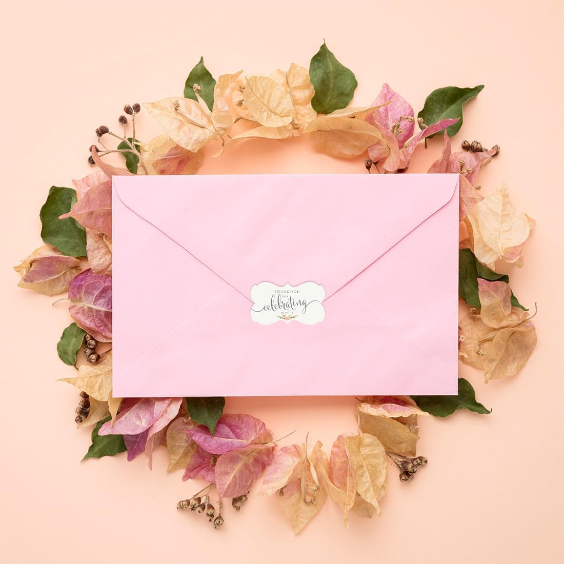 Andaz Press Fancy Frame Rectangular Label Stickers, Thank You for Celebrating with Us, Floral Roses, 36-Pack Wedding Decorations, Wedding Favors, Stickers for Packaging, Party Favor