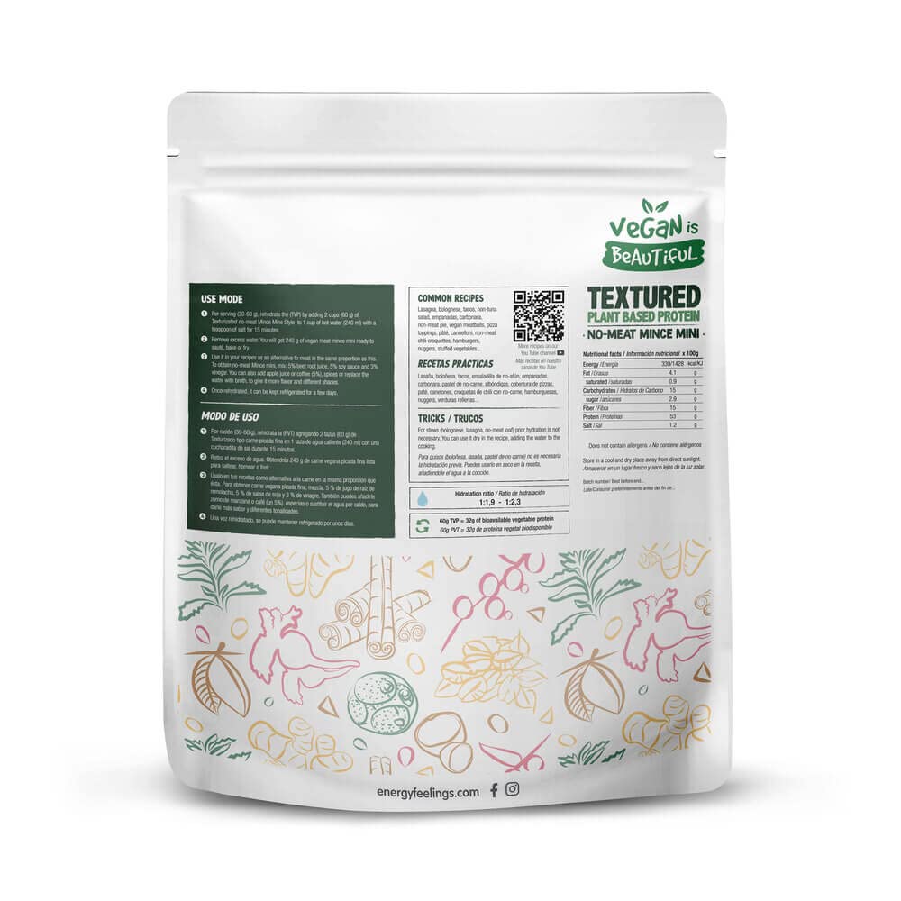 Proteína de Guisante Texturizada Tipo Carne Picada Fina 400g Vegana Ecológica 53% Proteína Sin Gluten