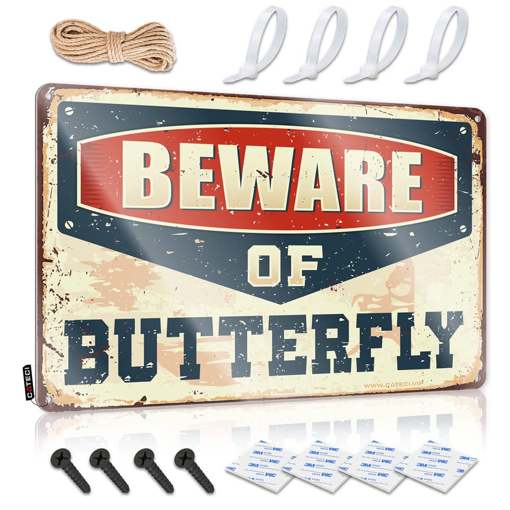 Room Accessories For Teen Boys Beware Of Butterfly Sign Funny Plaques For Men Bedroom Door Decor(30X40CM)