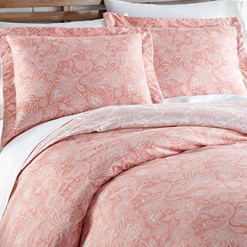 Southshore Fine Living, Inc. Oversized Comforter Bedding Set Down Alternative All-Season Warmth, Soft Reversible Bedspread 3-Piece With Two Matching Shams, Paisley Coral, Full/Queen #TOP1