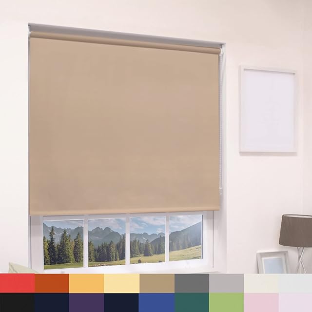Blackout Fabric Premium Roller Blinds Metal Bracket Fittings Shades UV Protection Thermal Properties Home Office Bedroom Kids Room Child Safe Easy Fit / Cappuccino / 60cm Width x 165cm Drop