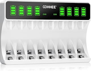 OOHHEE 8 Bays Battery Charger, Large LCD Screen Battery Charger, for NI-MH/NI-CD Batteries, Individually Charger for AA AAA Rechargeable Batteries
