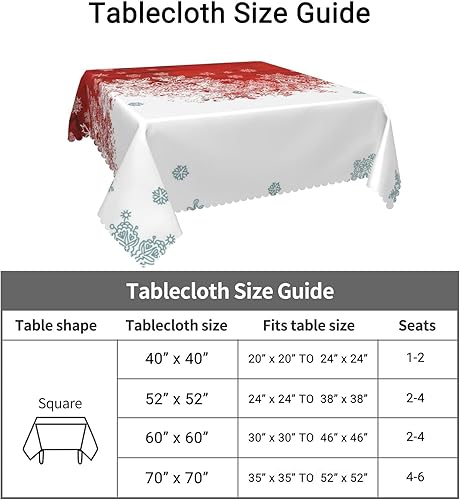 Miniatura 5 de Mantel cuadrado con patrón de Navidad, 70 x 70 pulgadas, resistente a las manchas, reutilizable, lavable, para cocina, interiores, exteriores,