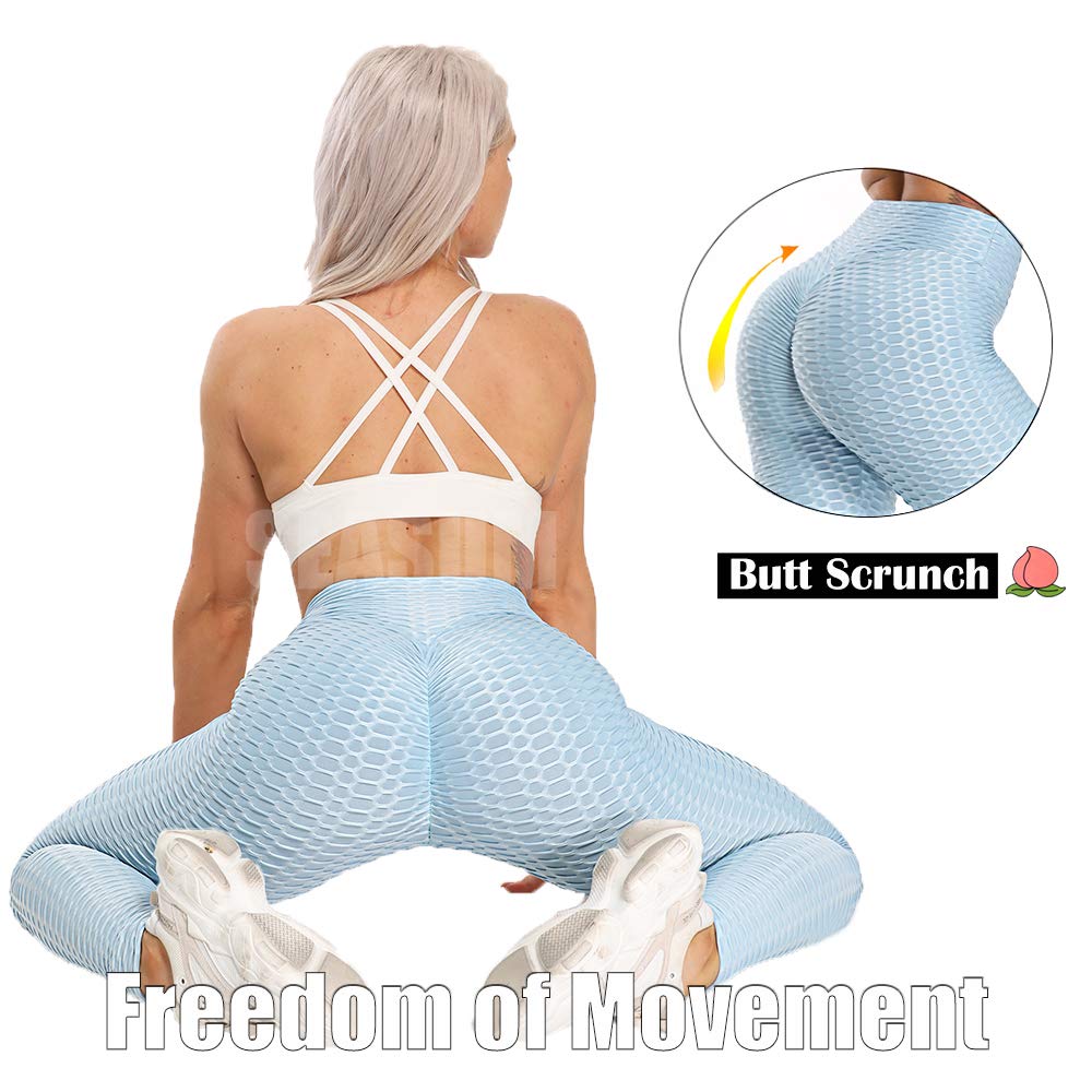 SEASUM Women High Waisted Workout Yoga Pants Butt Lifting Scrunch Booty Leggings Tummy Control Anti Cellulite Textured Tights