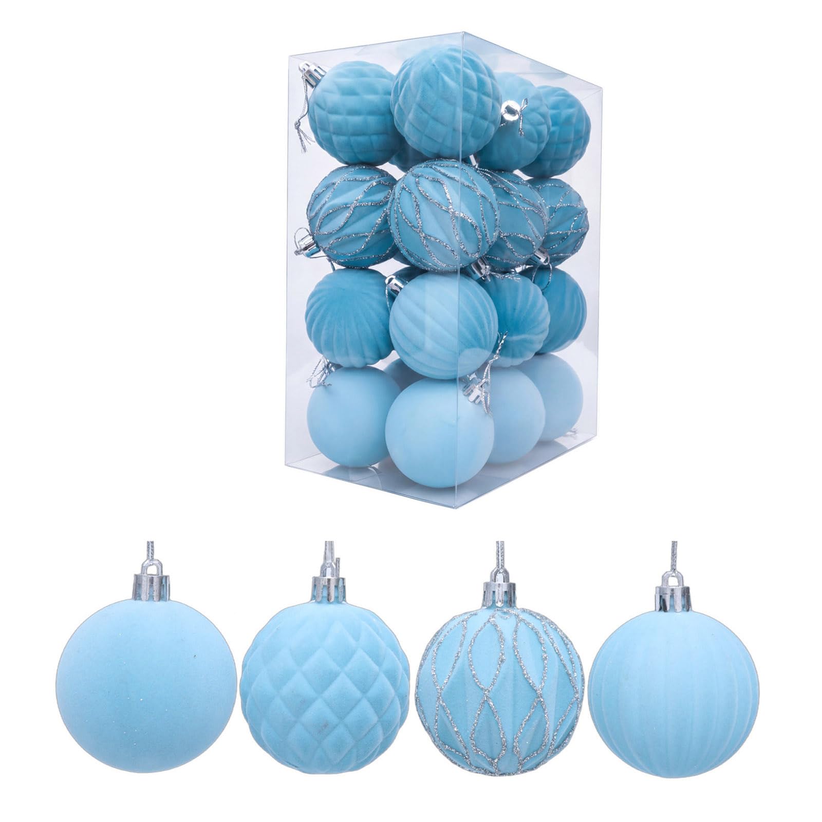 Mekalero 24Pcs Glittering Velvety Christmas Ball Decoration Shatterproof Christmas Baubles Ornament for Door Tree Wreath Mantels Multicolored Stone Pattern Globes