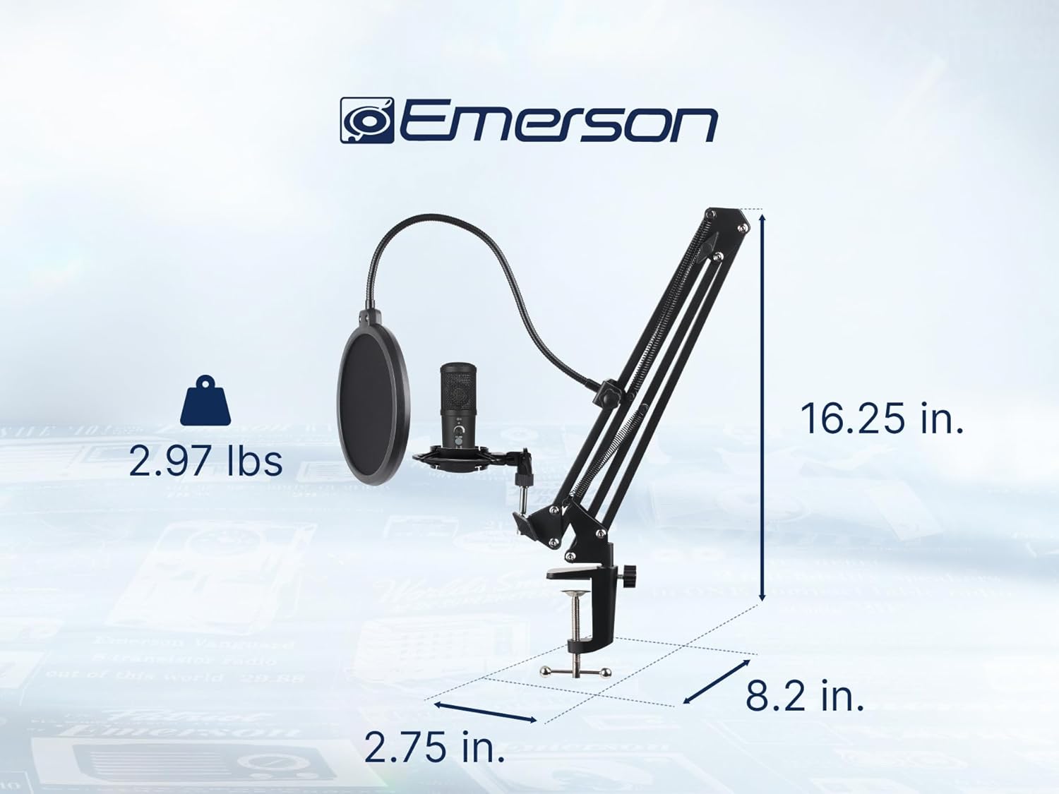 Emerson EAM-9051 USB Gaming & Streaming Condenser Microphone with Pop Filter, Shock Mount, Cardioid Pickup Pattern, and Plug-and-Play Setup – Perfect for Gamers, Streamers, and Podcasters