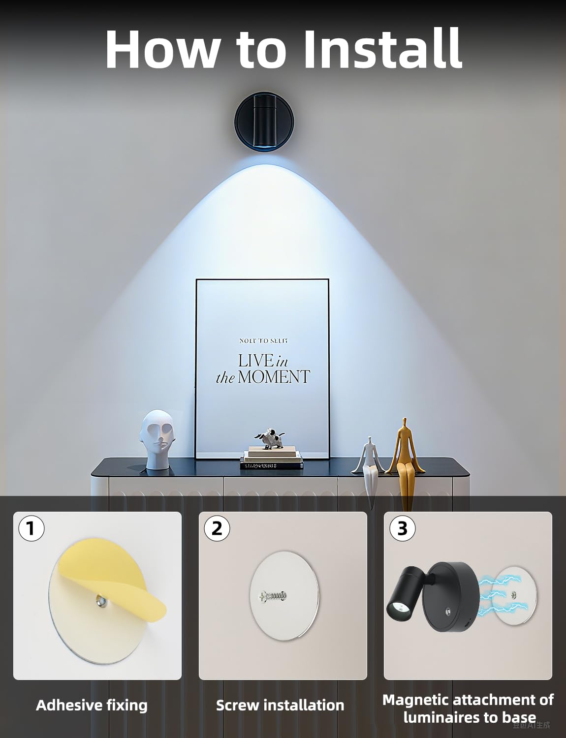 Arotelicht LED Wandleuchte RGB Innen Spotlight Dimmbar Kabellose Strahler mit Akku 3000mAh, Wandspot Touch-und Fernbedienung Magnetmontage Wandlampe für Schlafzimmer, Wohnzimm, Pflanzenbeleuchtung