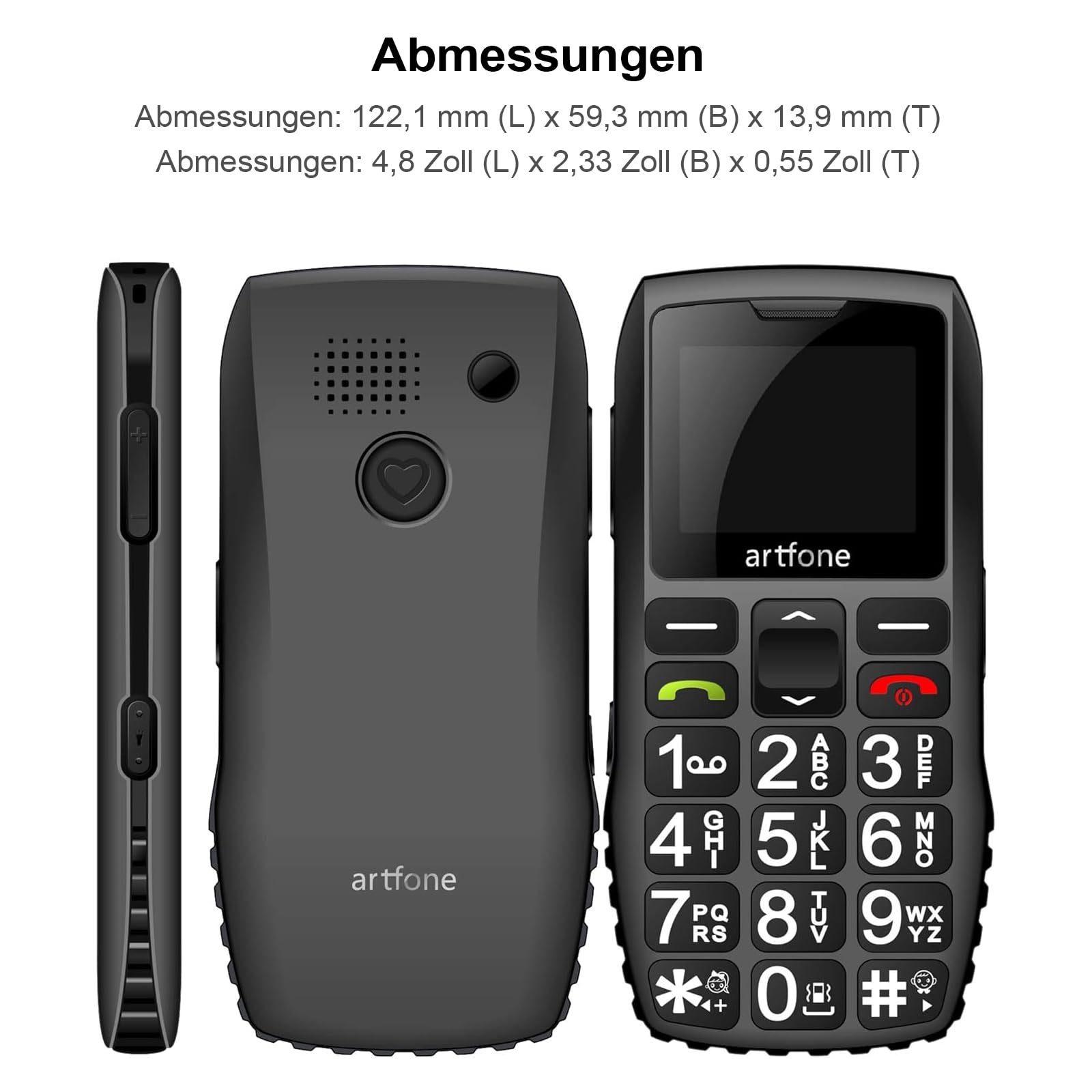 artfone 4G Seniorenhandy ohne Vertrag | SIM mit Notruftaste | Rentner Handy Große Tasten | Taschenlampe | Akku Lange Standby-Zeit | USB-C | Tastenhandy mit Ladestation | 1,77 Zoll Farbdisplay
