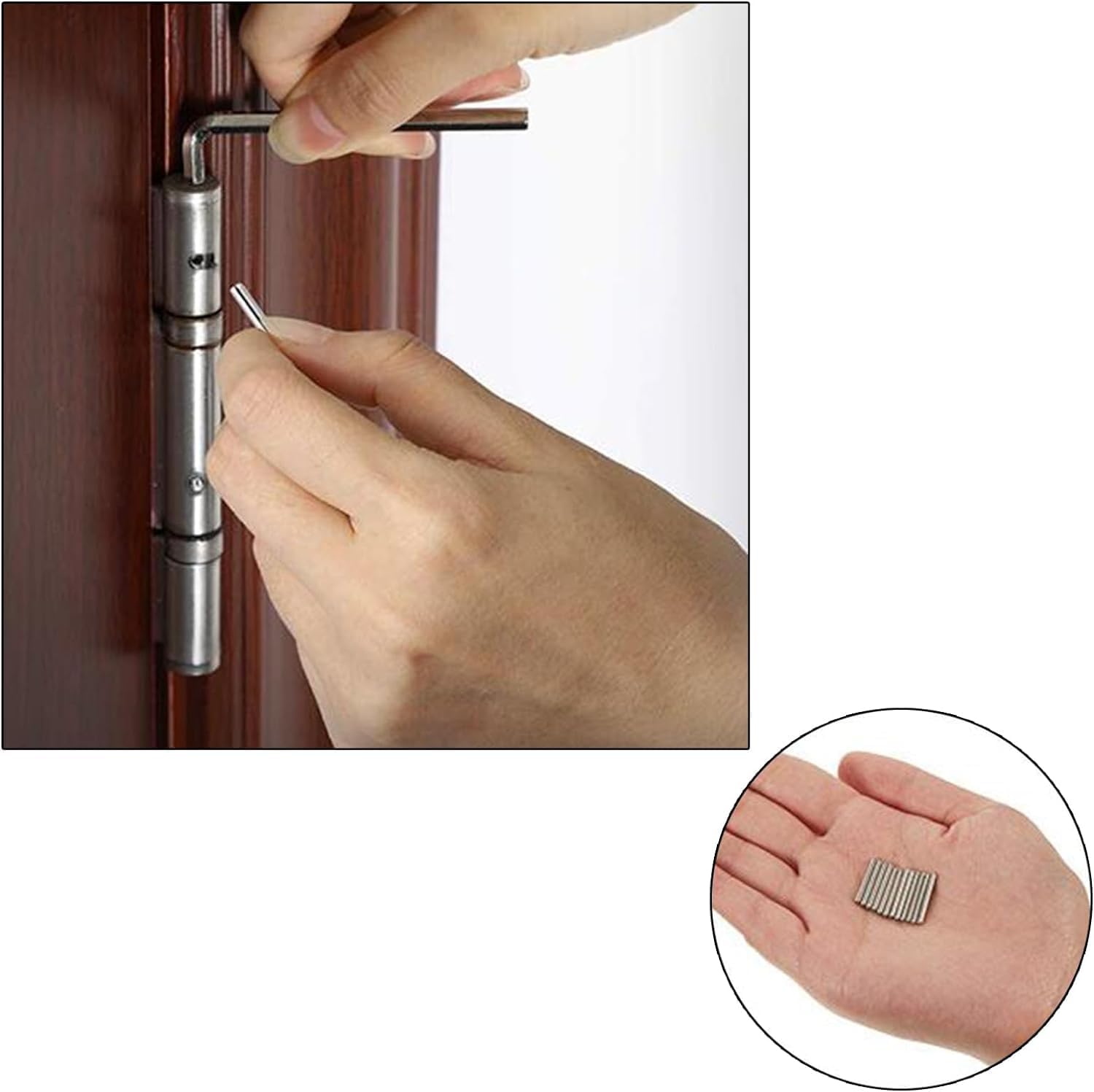 Spring Hinge Tension Pin Metal Dowel Pegs Shelf Support Replacement Kit for Self Closing Door Hinges Garage Door Closer Hinge (12x Shelf Pins and 2X Hex Wrenches)