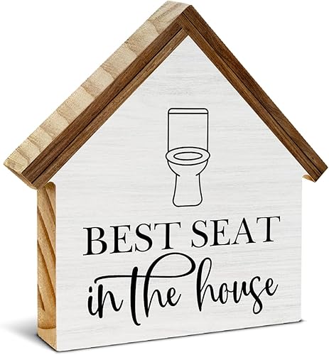 Miniatura 7 de Letrero de baño con texto en inglés "Please Seat Yourself", decoración de baño de casa rústica, bloque de madera en forma de casa para estante de