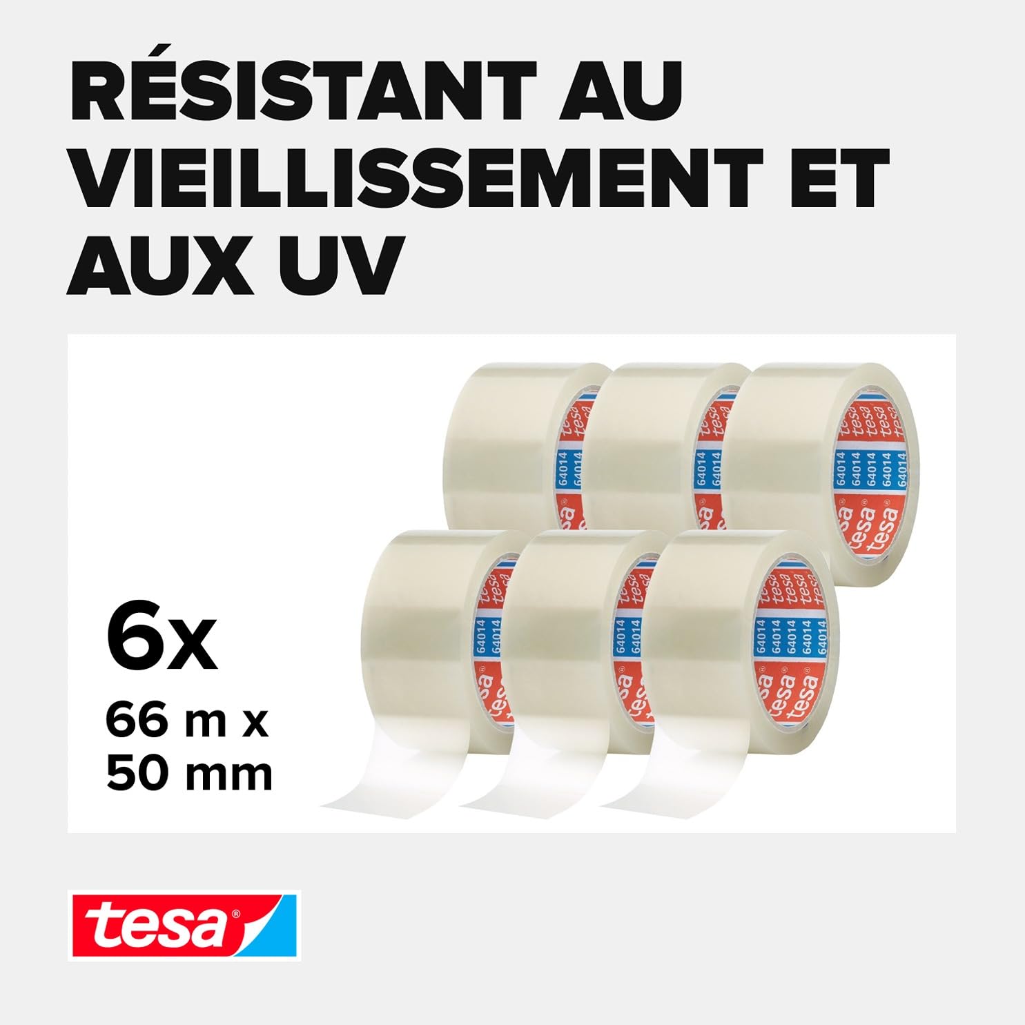 Tesapack 64014 Ruban Adhésif Silencieux pour Emballage Colis Transparent 6 Rouleaux 66 m