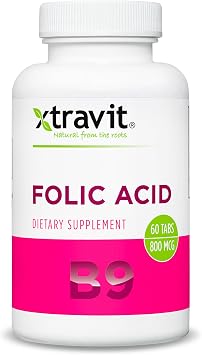Folic Acid Supplement May Support Prenatal, Pregnancy, Breastfeeding, Postnatal Wellness - Vital Supplements for Women & Men - Vegan, Non-GMO, Gluten-Free, No Fillers, 800 mcg, 60 Tablets