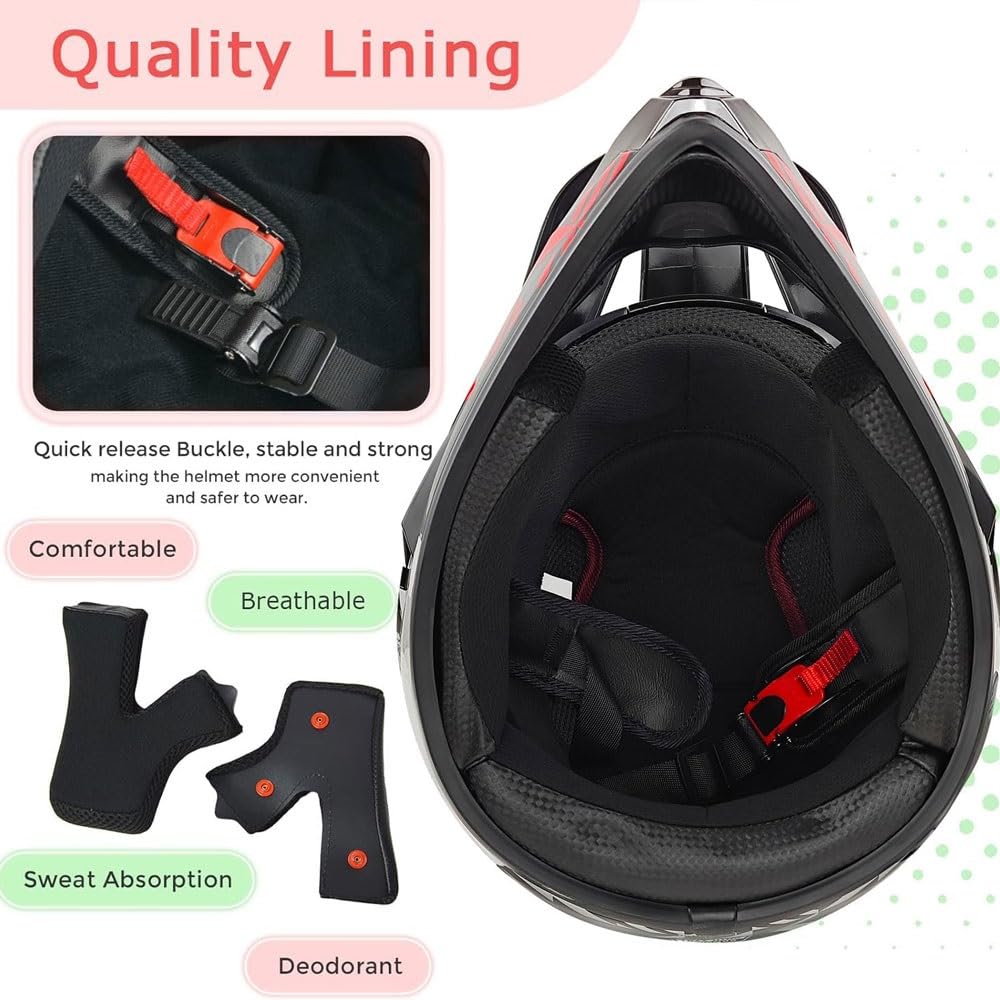 Casque de Moto, Casque de Motocross Pour Jeunes Enfants, Homologué DOT, Casque de Course Universel Quatre Saisons Avec Gants, Lunettes, Masque, Ensemble de 4 PièCes(126 Blue Moon,M(54-55cm))