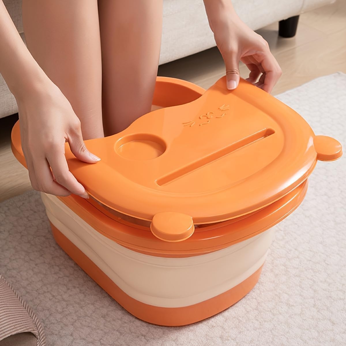 Collapsible Foot Soaking Tub With Acupressure Massage Points | Foldable Pedicure Foot Bath Basin | Portable Plastic Foot Soak Bucket For Feet Care, Laundry, Storage & Home Use (Orange)-image-36