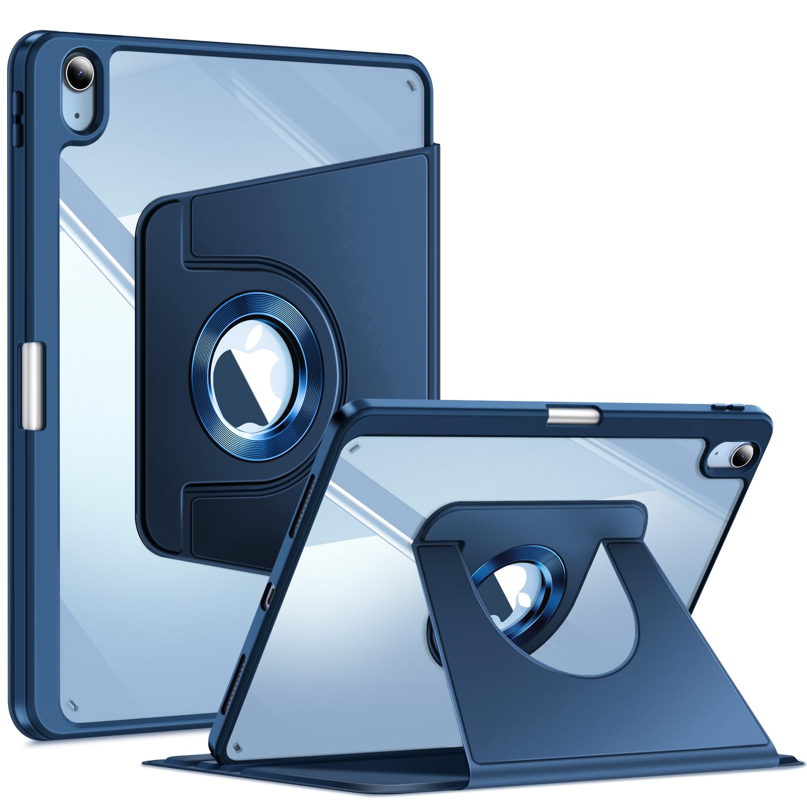 Fintie Rotierende Hülle für iPad Air 11 Zoll M4/M3/M2 (2026/2025/2024), iPad Air 5/4 Gen (10,9", 2022/2020) mit Stifthalter, 360° drehbare, transparente Acryl-Rückseite, stoßfestem Rahmen, Blau