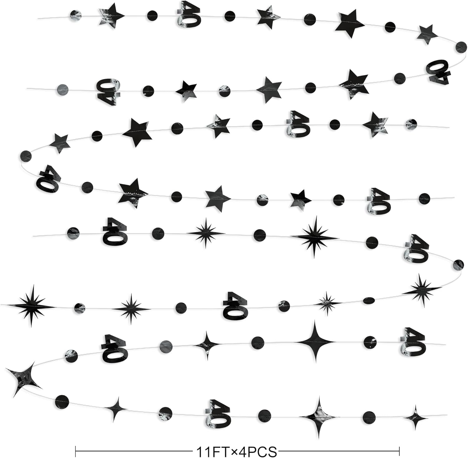 Black 40th Birthday Decorations Number 40 Circle Dot Twinkle Star Garland Metallic Hanging Streamer Bunting Banner Backdrop for Women Mens 40 Year Old Birthday Forty Anniversary Party Supplies - Image 2