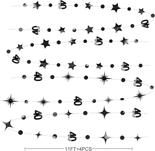 Miniatura 20 de Decoraciones de cumpleaños número 40 color azul marino con el número 40, guirnalda de estrellas centelleantes metálicas, para colgar en banderines